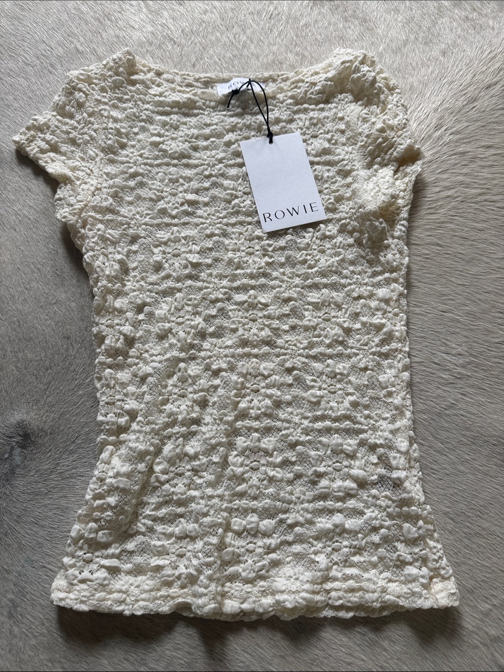 Rowie the Label Cream Cropped Textured Knit Top